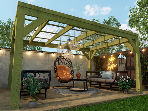 Chunky wooden box pergola with - wooden,